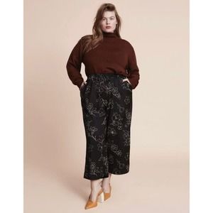 11 Honore Ravyn Culotte Wide Leg Cropped Floral Black Pants Plus Size 24